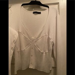 White detailed ribbed crop sweater